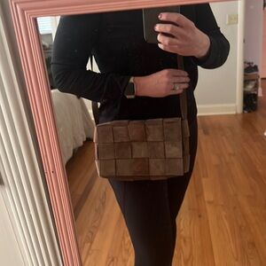 Isadora suede woven Crossbody Bag chocolate brown